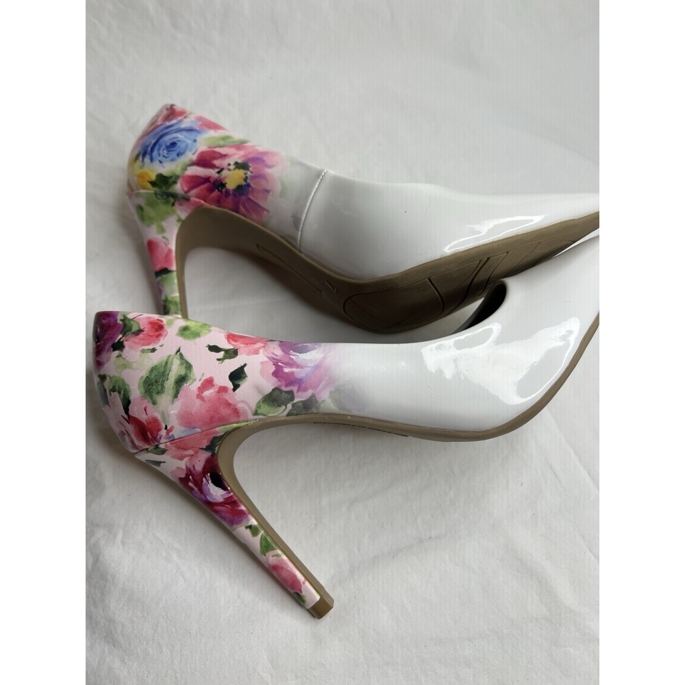 Christian Siriano Payless Floral Patent Pumps White Pointed Toe Stiletto Heel Wo - Picture 8 of 12